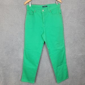 Bill Blass Jeans Size 10 Short Inseam Green Denim stretch 98% Cotton ,2% Lycra.